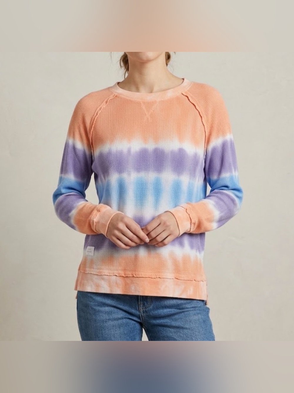 Simply Southern Waffle Knit Thermal Shirt Top L Tie Dye Pastel Pink Purple Blue